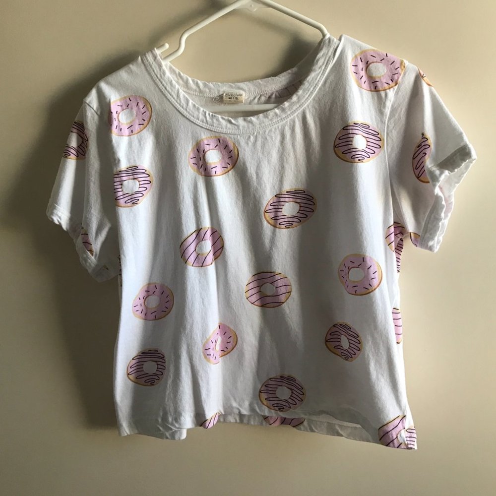 Darling Blue White Pink Donut Crop Top